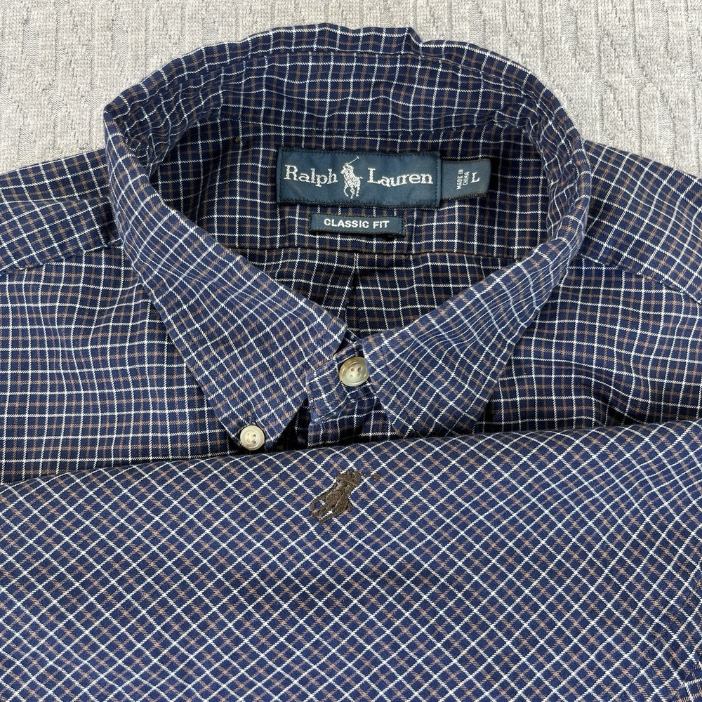 Vintage Ralph Lauren Button Down Shirt Men L Graph Check Plaid Long Sleeve